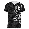 White Ribbon Day New Zealand Women V-Neck T-Shirt Aotearoa Maori Pattern