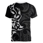 White Ribbon Day New Zealand Women V-Neck T-Shirt Aotearoa Maori Pattern