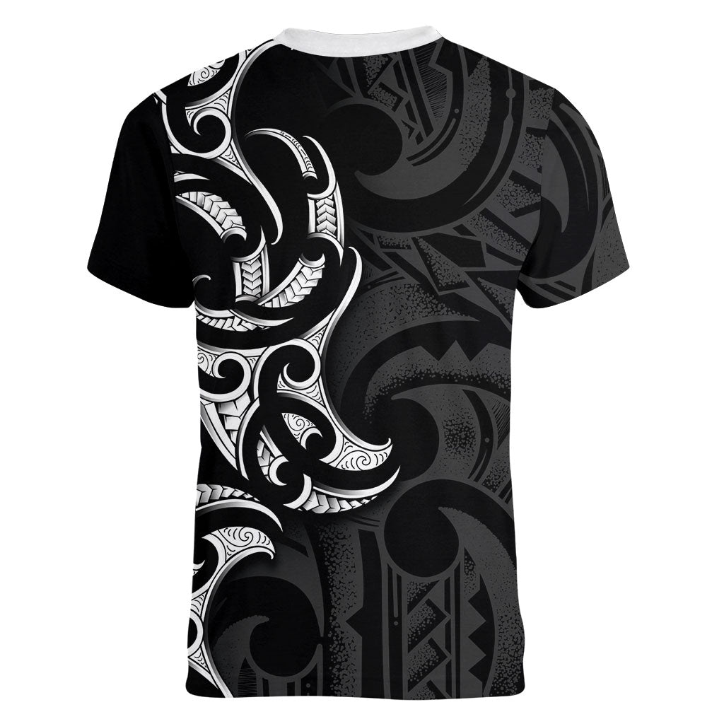 White Ribbon Day New Zealand Women V-Neck T-Shirt Aotearoa Maori Pattern