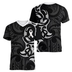 White Ribbon Day New Zealand Women V-Neck T-Shirt Aotearoa Maori Pattern