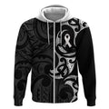 White Ribbon Day New Zealand Zip Hoodie Aotearoa Maori Pattern