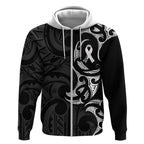 White Ribbon Day New Zealand Zip Hoodie Aotearoa Maori Pattern