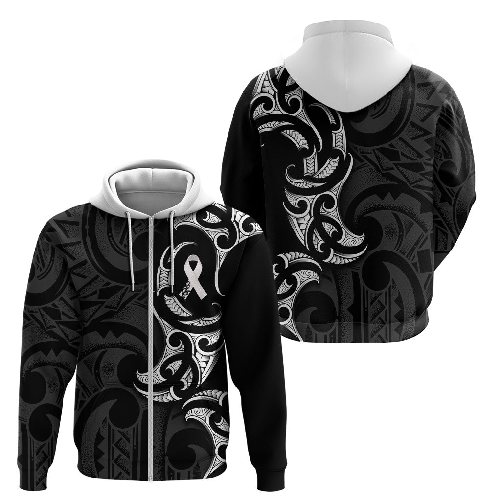 White Ribbon Day New Zealand Zip Hoodie Aotearoa Maori Pattern