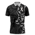 White Ribbon Day New Zealand Zipper Polo Shirt Aotearoa Maori Pattern
