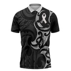 White Ribbon Day New Zealand Zipper Polo Shirt Aotearoa Maori Pattern