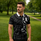 White Ribbon Day New Zealand Zipper Polo Shirt Aotearoa Maori Pattern