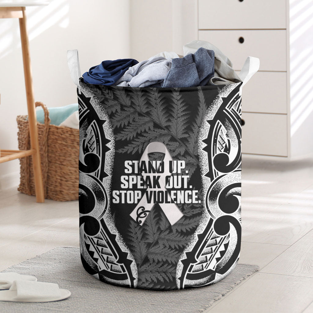 White Ribbon Day New Zealand Laundry Basket Respect Women Maori Pattern Black