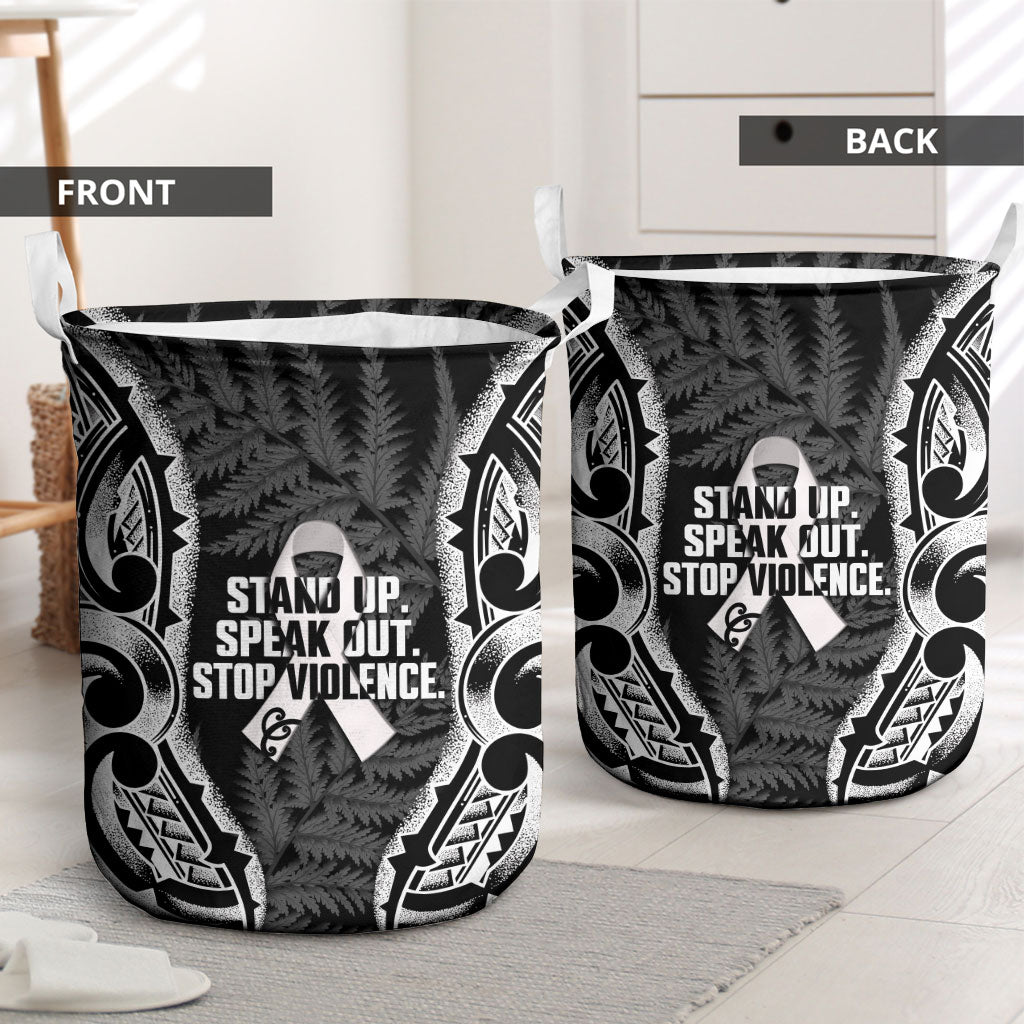 White Ribbon Day New Zealand Laundry Basket Respect Women Maori Pattern Black