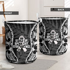 White Ribbon Day New Zealand Laundry Basket Respect Women Maori Pattern Black