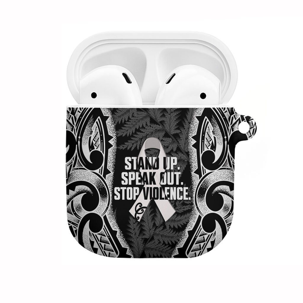 White Ribbon Day New Zealand AirPods Case Respect Women Maori Pattern Black