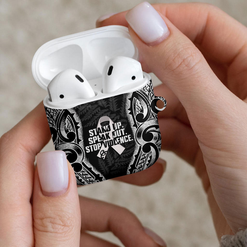 White Ribbon Day New Zealand AirPods Case Respect Women Maori Pattern Black