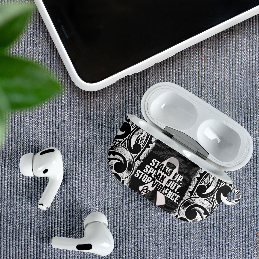 White Ribbon Day New Zealand AirPods Case Respect Women Maori Pattern Black