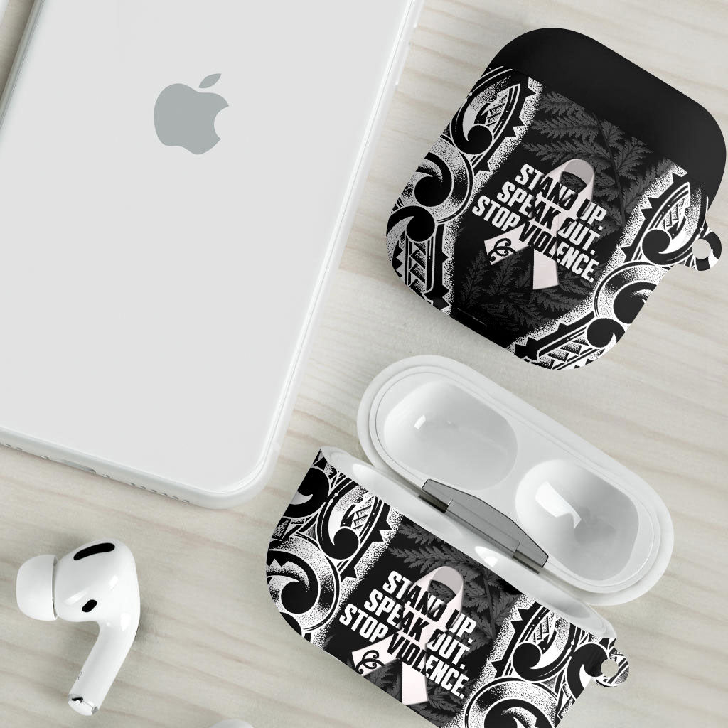 White Ribbon Day New Zealand AirPods Case Respect Women Maori Pattern Black