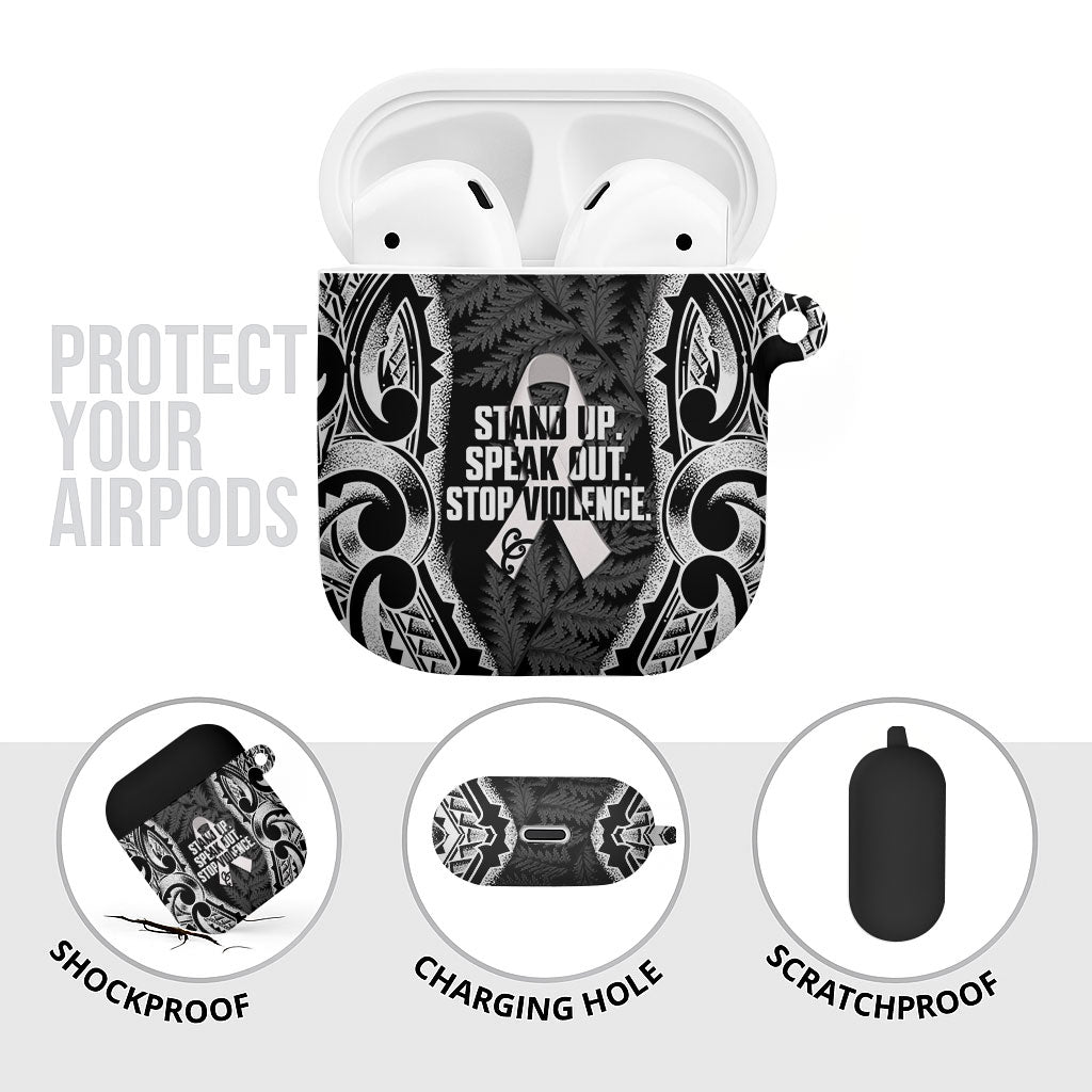 White Ribbon Day New Zealand AirPods Case Respect Women Maori Pattern Black
