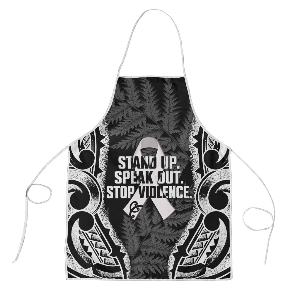 White Ribbon Day New Zealand Apron Respect Women Maori Pattern Black