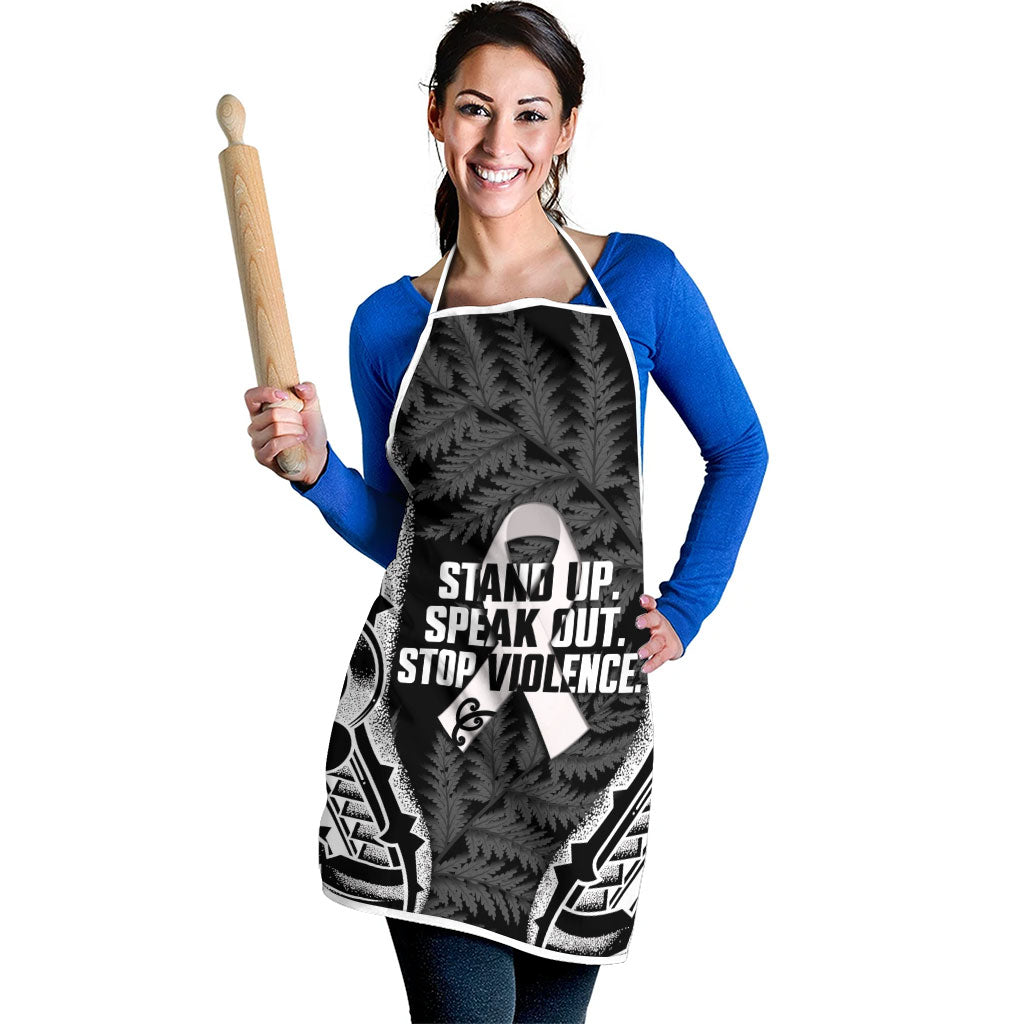 White Ribbon Day New Zealand Apron Respect Women Maori Pattern Black