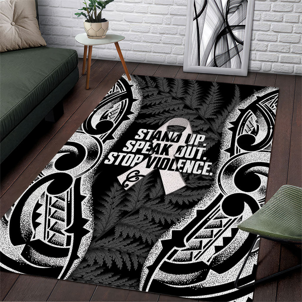 White Ribbon Day New Zealand Area Rug Respect Women Maori Pattern Black