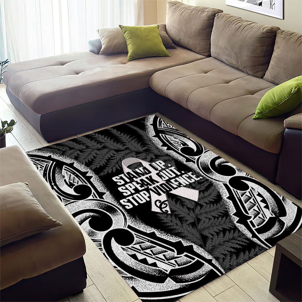 White Ribbon Day New Zealand Area Rug Respect Women Maori Pattern Black