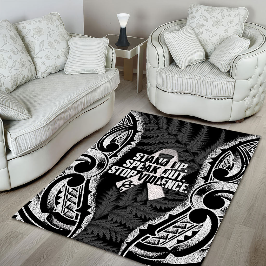White Ribbon Day New Zealand Area Rug Respect Women Maori Pattern Black