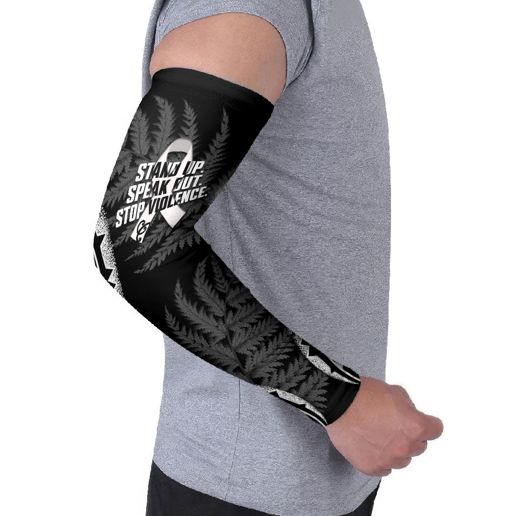 White Ribbon Day New Zealand Arm Sleeves Respect Women Maori Pattern Black