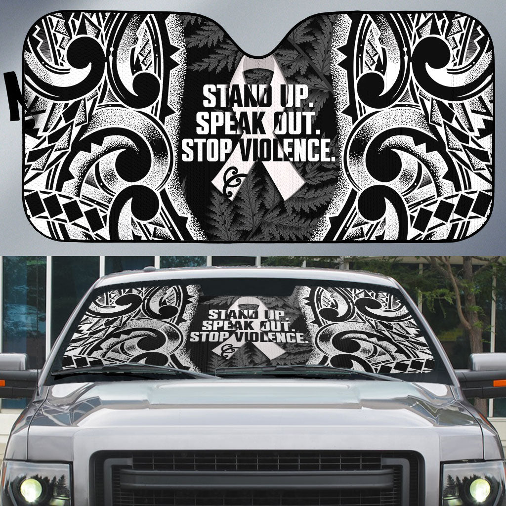 White Ribbon Day New Zealand Auto Sun Shade Respect Women Maori Pattern Black