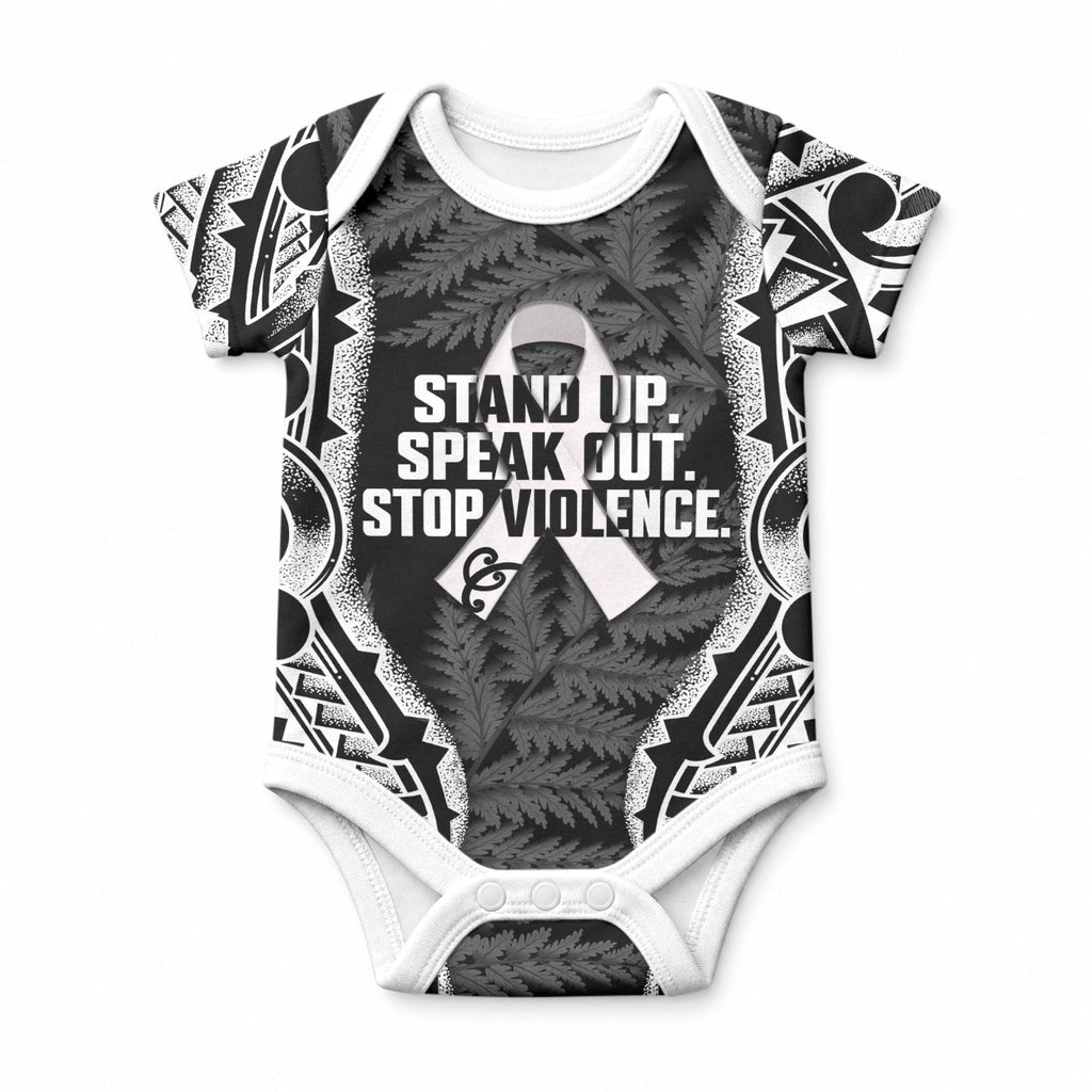 White Ribbon Day New Zealand Baby Onesie Respect Women Maori Pattern Black