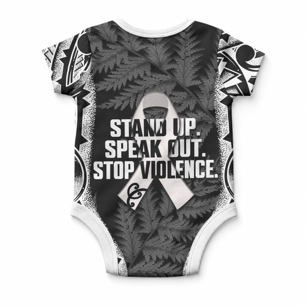 White Ribbon Day New Zealand Baby Onesie Respect Women Maori Pattern Black