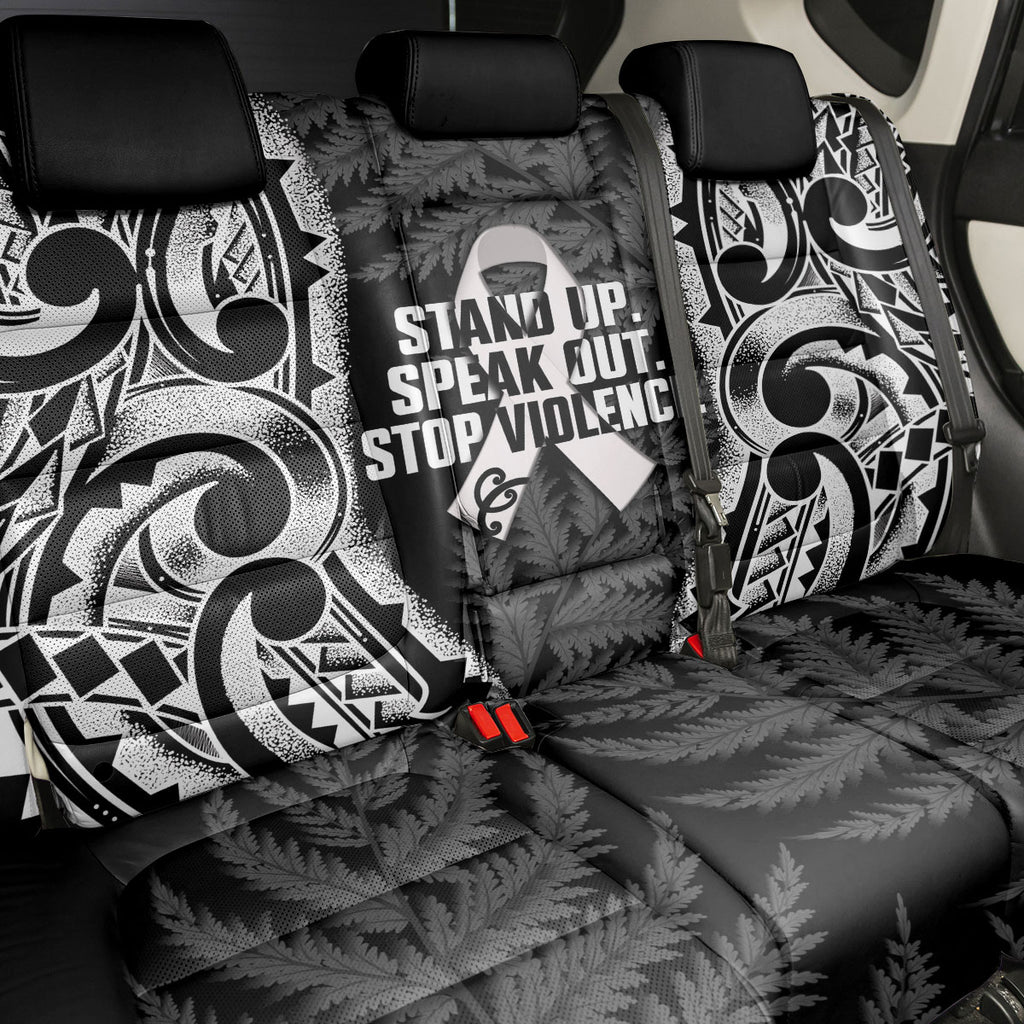 White Ribbon Day New Zealand Back Car Seat Cover Respect Women Maori Pattern Black