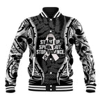 White Ribbon Day New Zealand Baseball Jacket Respect Women Maori Pattern Black