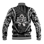 White Ribbon Day New Zealand Baseball Jacket Respect Women Maori Pattern Black