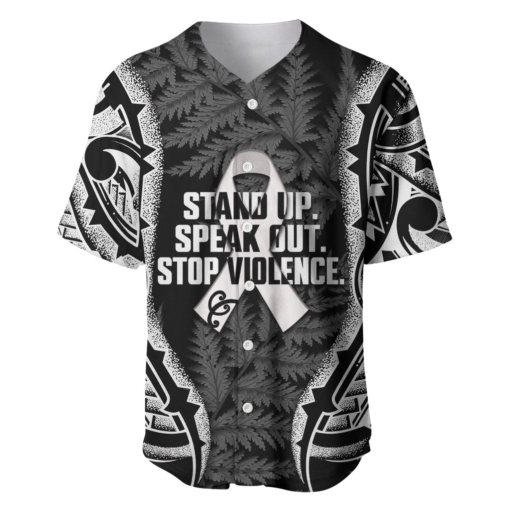 White Ribbon Day New Zealand Baseball Jersey Respect Women Maori Pattern Black
