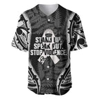 White Ribbon Day New Zealand Baseball Jersey Respect Women Maori Pattern Black