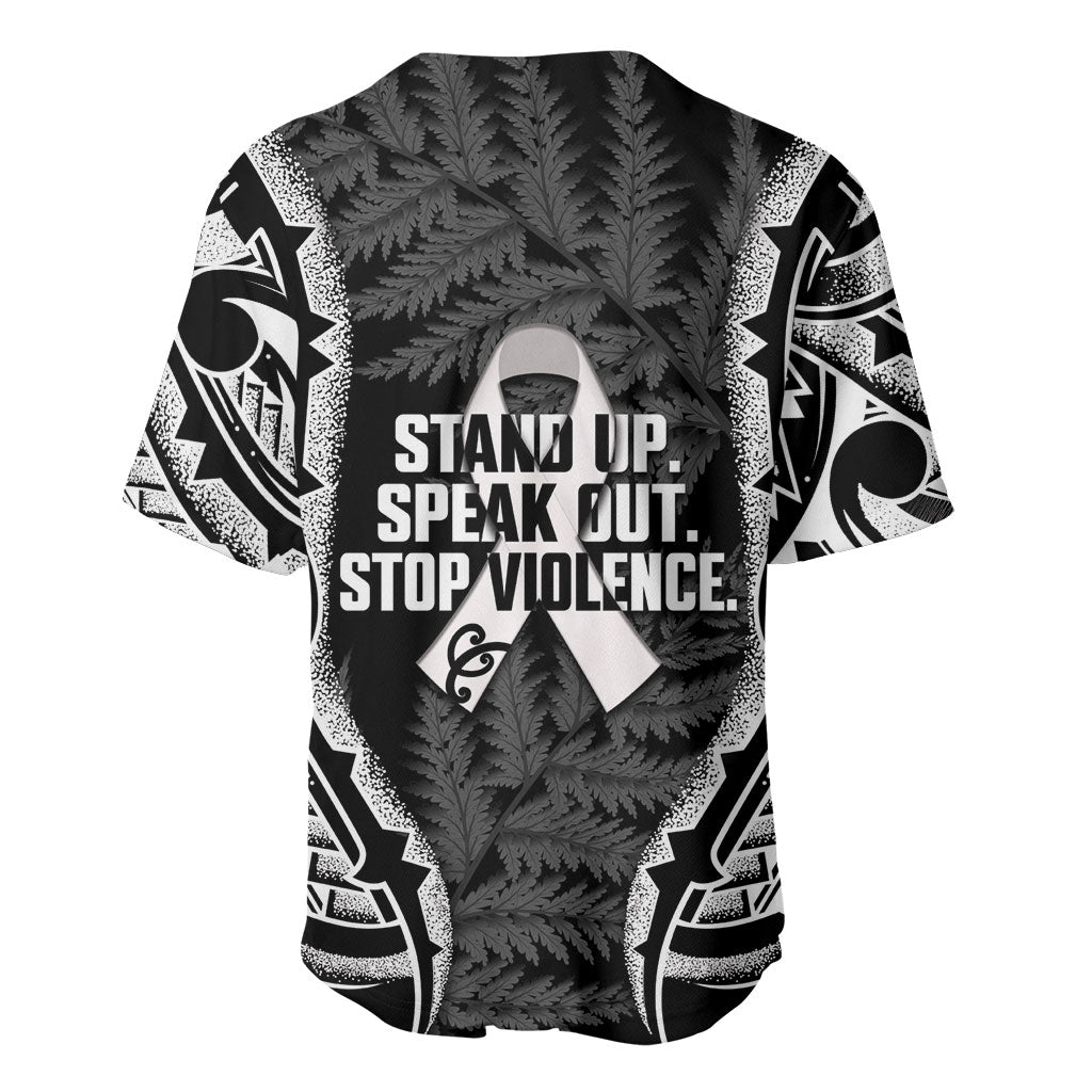 White Ribbon Day New Zealand Baseball Jersey Respect Women Maori Pattern Black