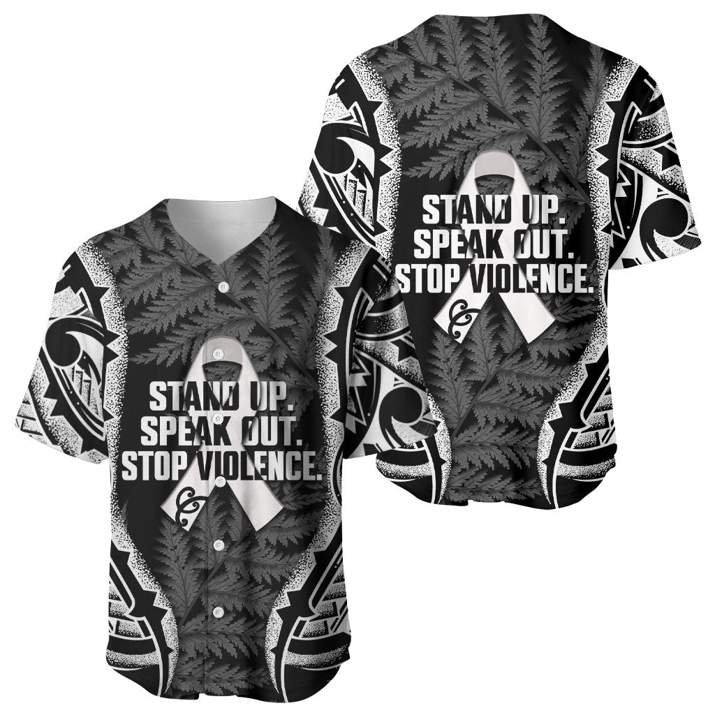White Ribbon Day New Zealand Baseball Jersey Respect Women Maori Pattern Black