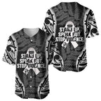 White Ribbon Day New Zealand Baseball Jersey Respect Women Maori Pattern Black