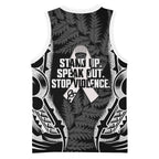 White Ribbon Day New Zealand Basketball Jersey Respect Women Maori Pattern Black