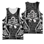 White Ribbon Day New Zealand Basketball Jersey Respect Women Maori Pattern Black