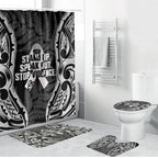 White Ribbon Day New Zealand Bathroom Set Respect Women Maori Pattern Black