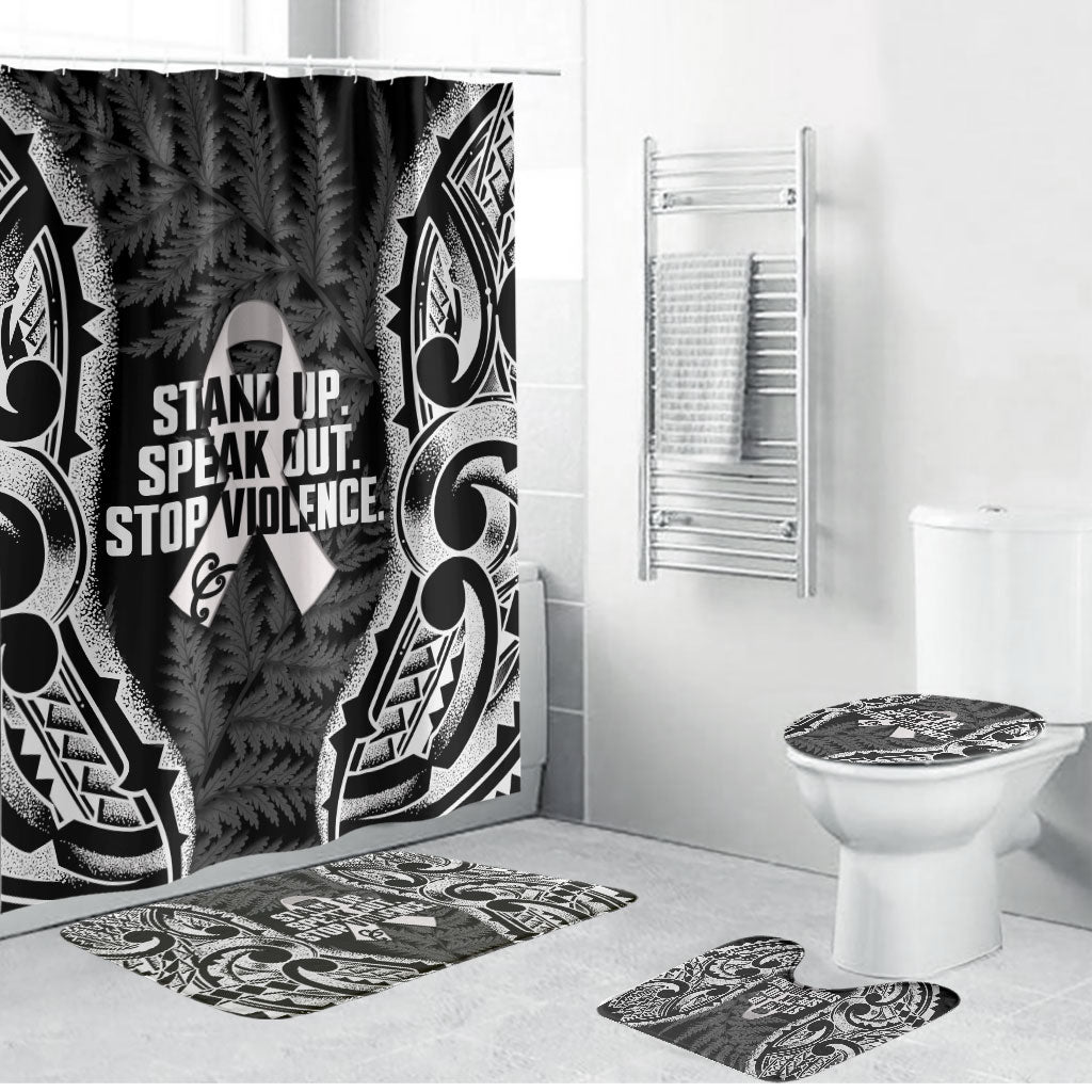 White Ribbon Day New Zealand Bathroom Set Respect Women Maori Pattern Black