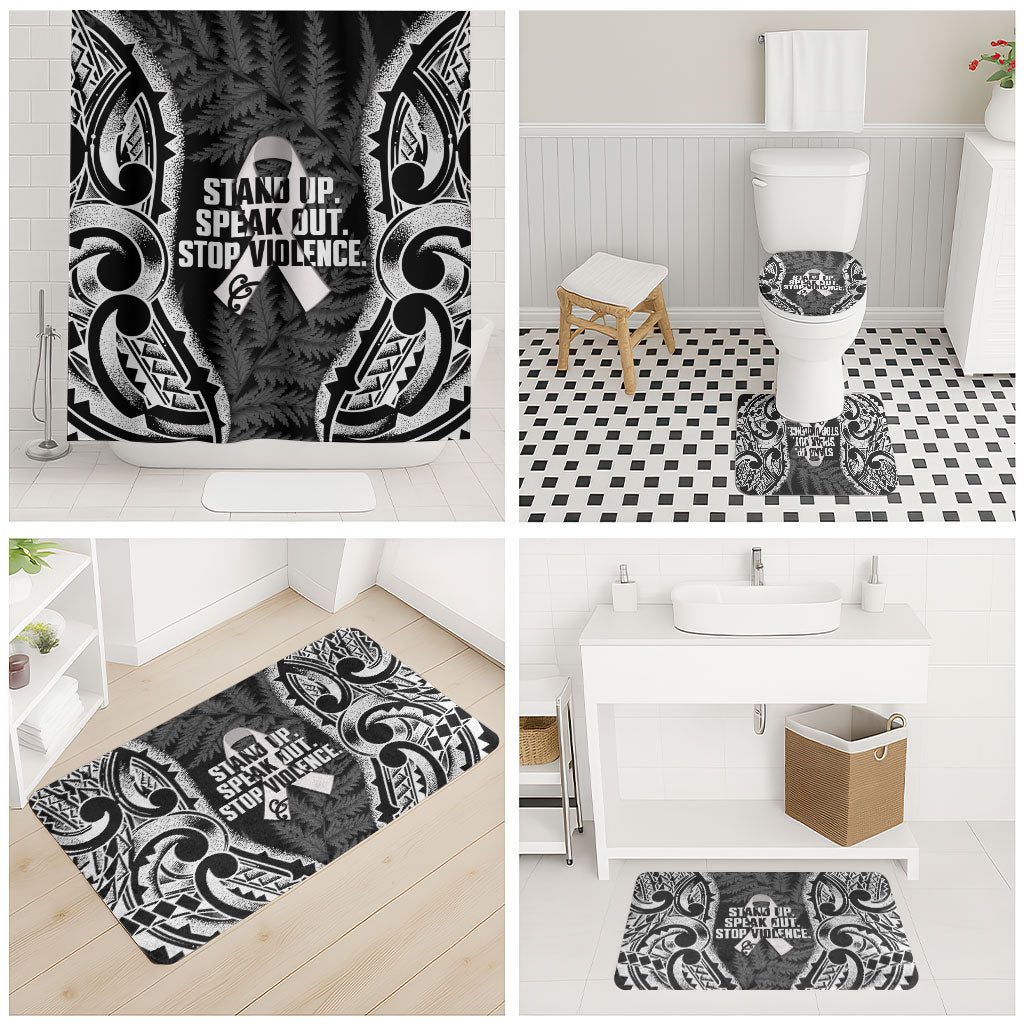 White Ribbon Day New Zealand Bathroom Set Respect Women Maori Pattern Black