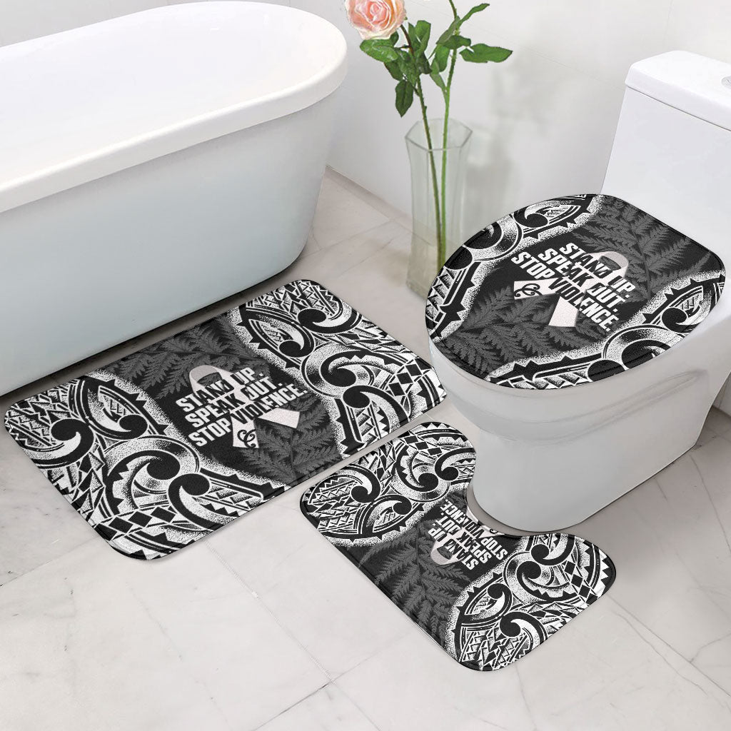 White Ribbon Day New Zealand Bathroom Set Respect Women Maori Pattern Black