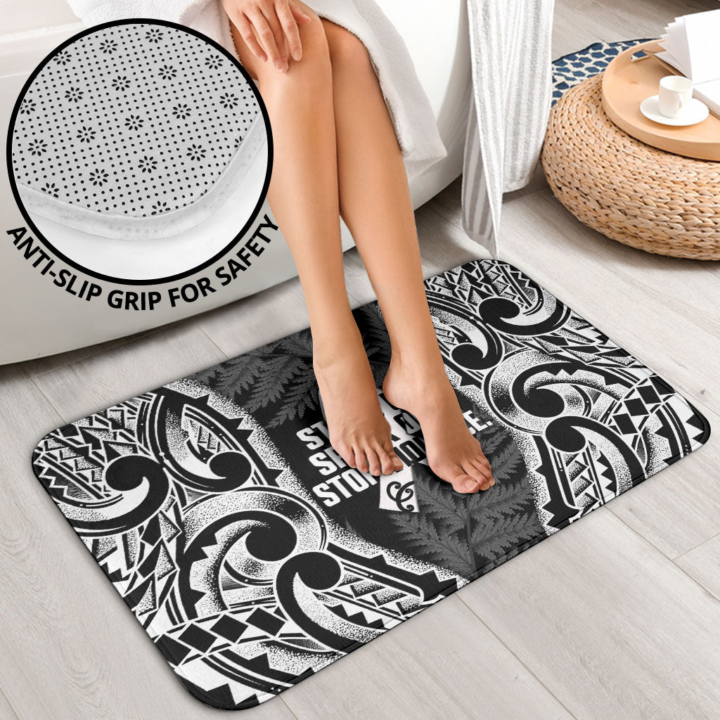 White Ribbon Day New Zealand Bathroom Set Respect Women Maori Pattern Black