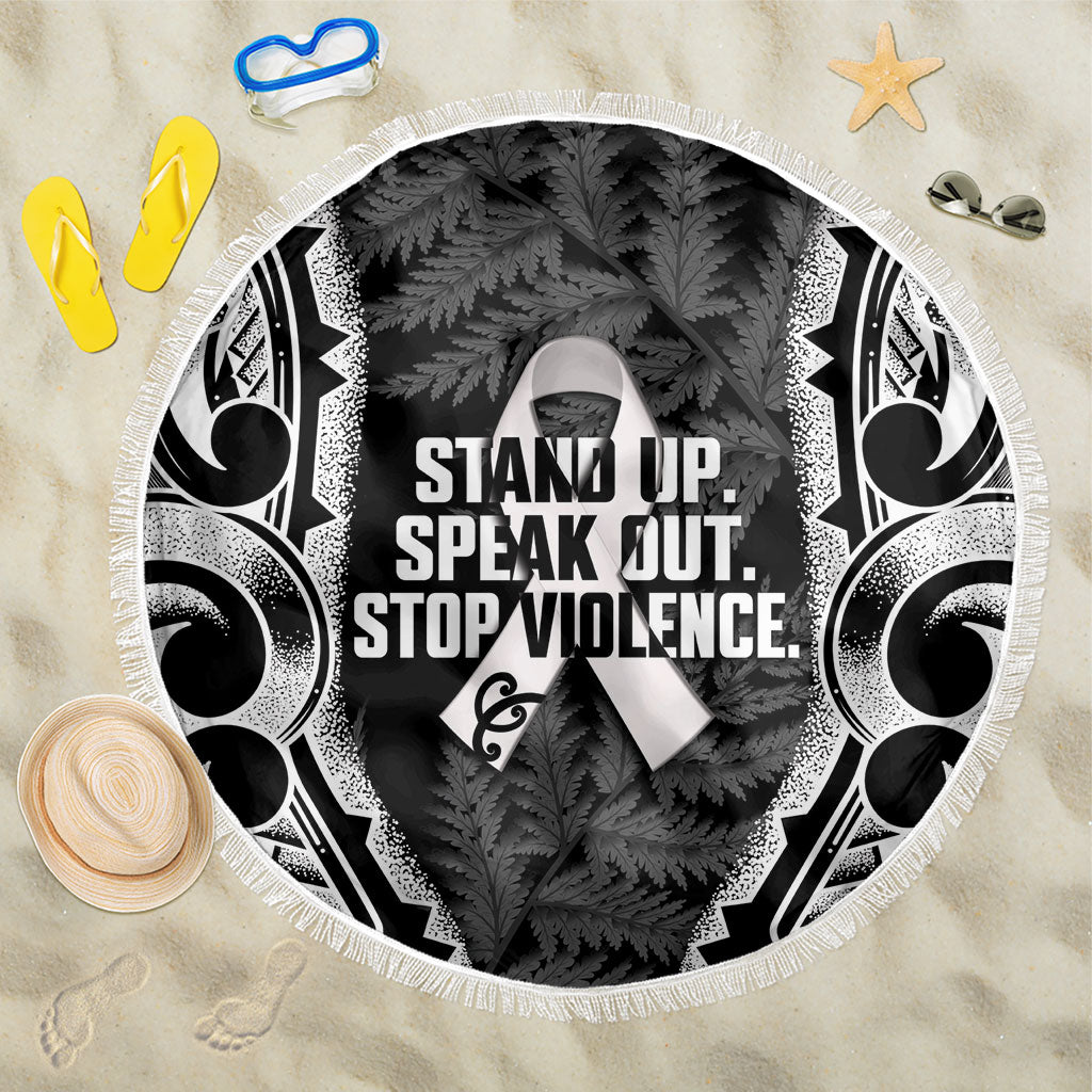 White Ribbon Day New Zealand Beach Blanket Respect Women Maori Pattern Black