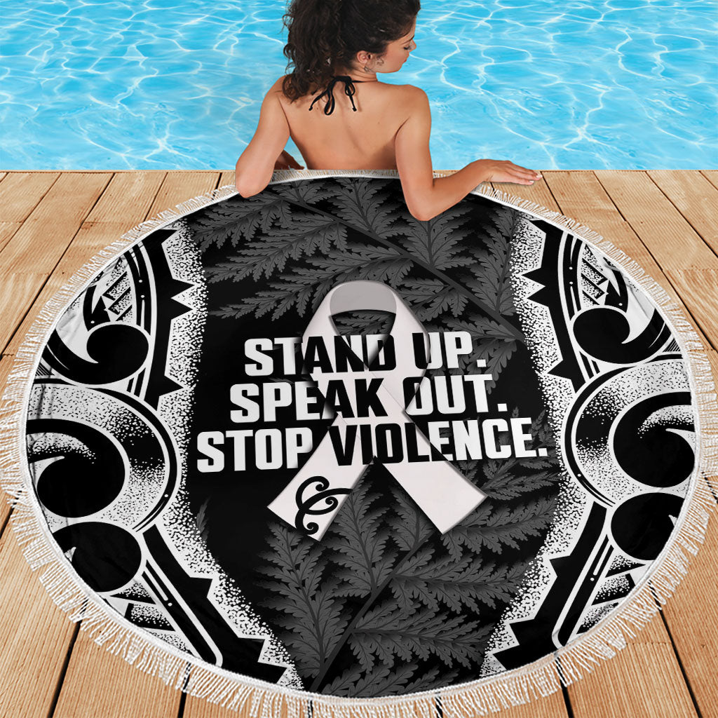 White Ribbon Day New Zealand Beach Blanket Respect Women Maori Pattern Black