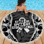 White Ribbon Day New Zealand Beach Blanket Respect Women Maori Pattern Black