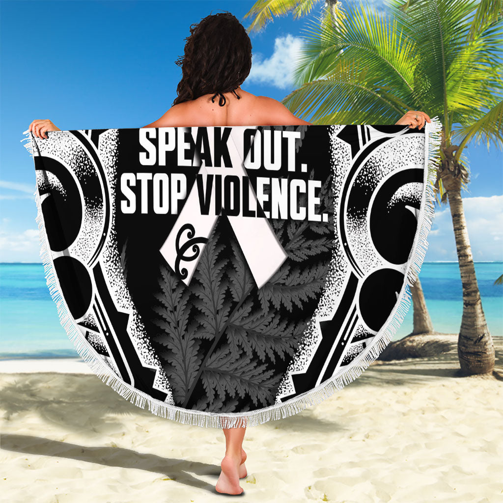 White Ribbon Day New Zealand Beach Blanket Respect Women Maori Pattern Black