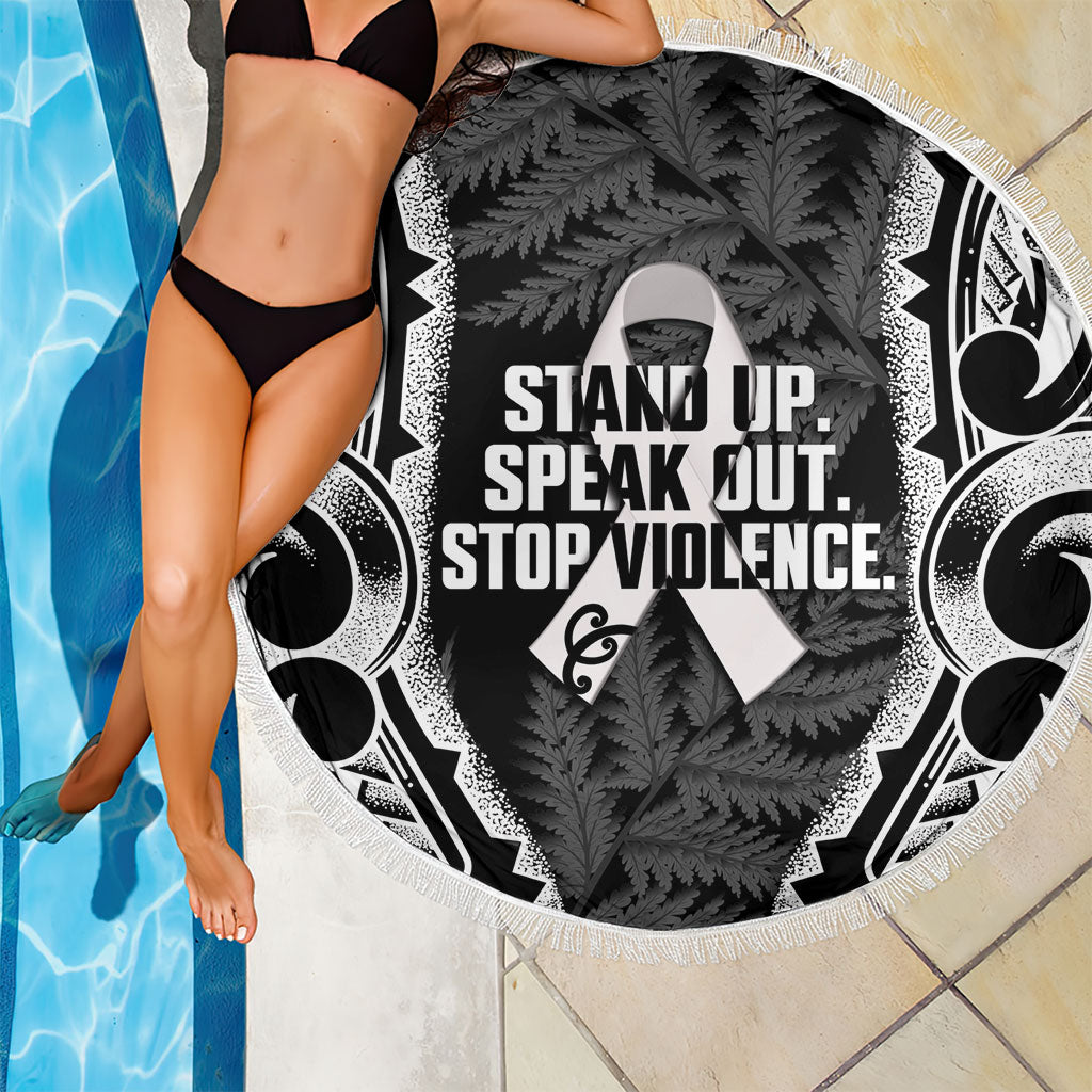 White Ribbon Day New Zealand Beach Blanket Respect Women Maori Pattern Black