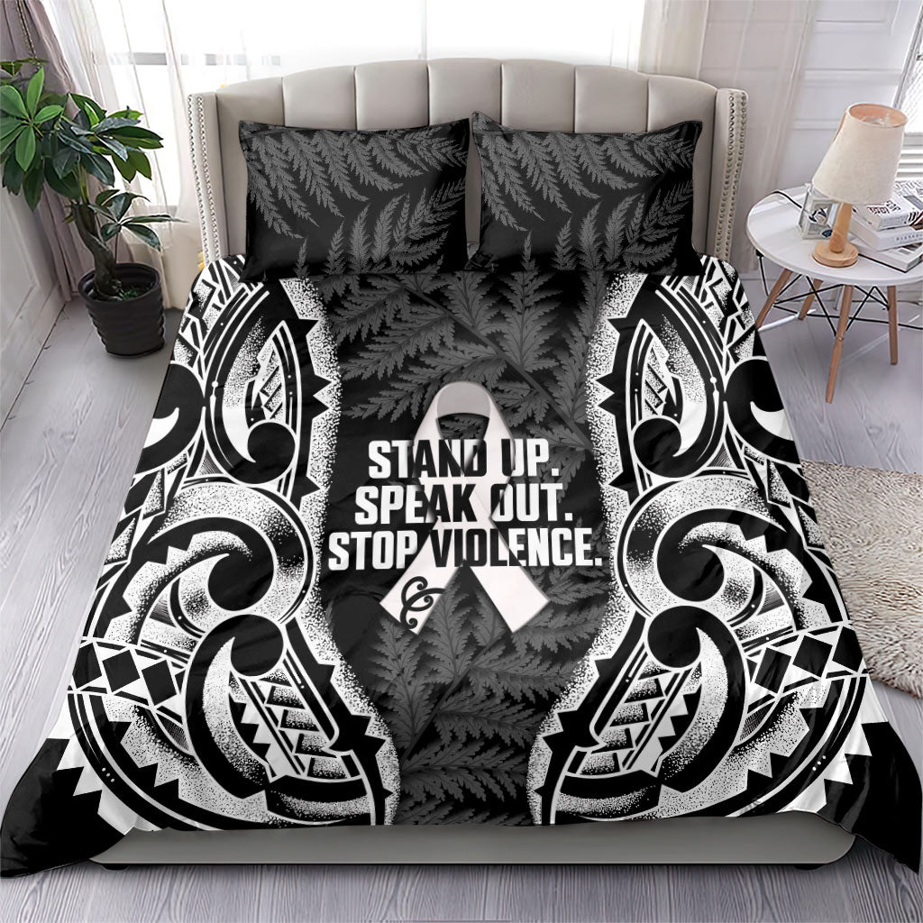 White Ribbon Day New Zealand Bedding Set Respect Women Maori Pattern Black