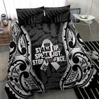 White Ribbon Day New Zealand Bedding Set Respect Women Maori Pattern Black