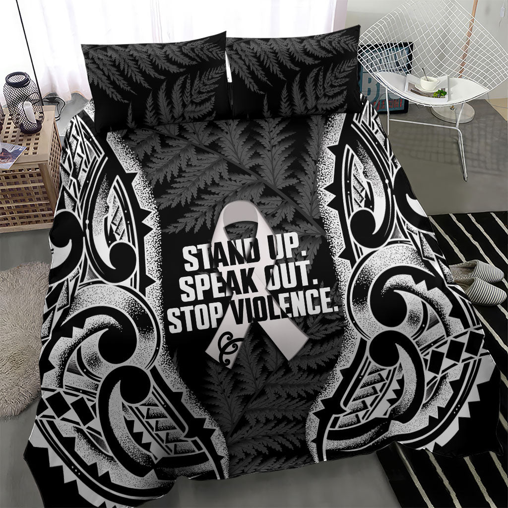 White Ribbon Day New Zealand Bedding Set Respect Women Maori Pattern Black